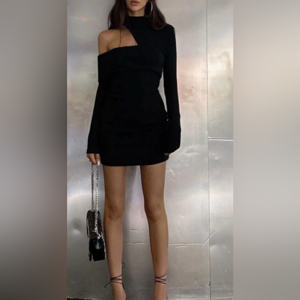 Mock Neck Long Sleeve Short Dress - Size S